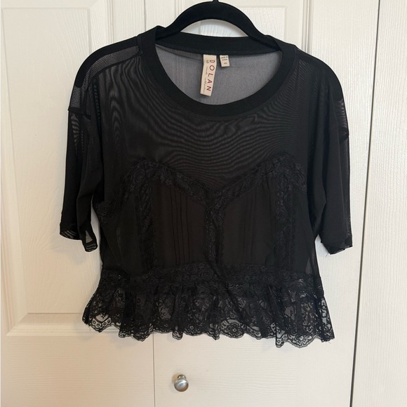 Dolan Short Sleeve Sheer Lace Top XXS NWOT - Picture 5 of 7